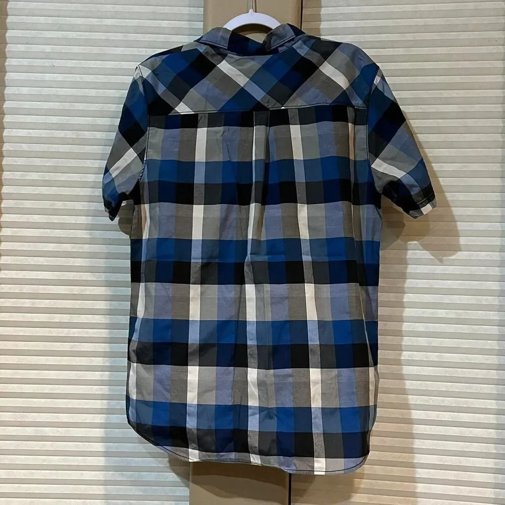 Vans Off The Wall Mens Medium Blue Black Plaid Short Sleeve Button Down Shirt - Picture 6 of 6